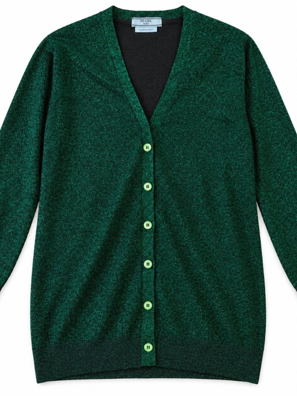 Prada Milano Emerald Green Metallic Lurex Longline Cardigan Sweater Size 44
